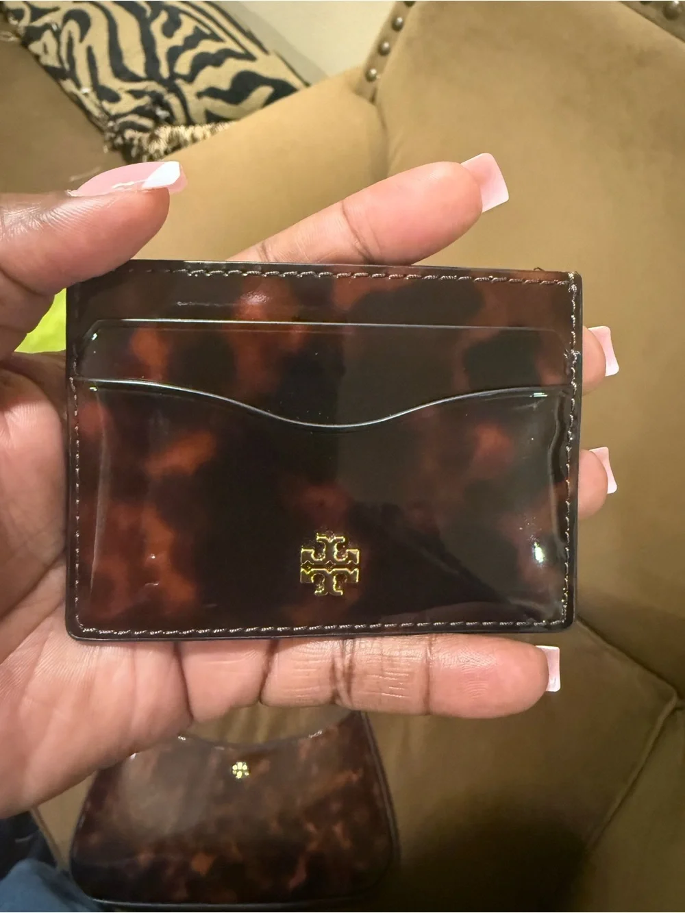 Tory Burch Brown Tortoiseshell Shoulder Bag with Matching Card Case